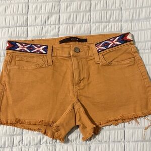 Joe's Jeans Mustard Yellow Frayed Hem Shorts with Embroidered Belt